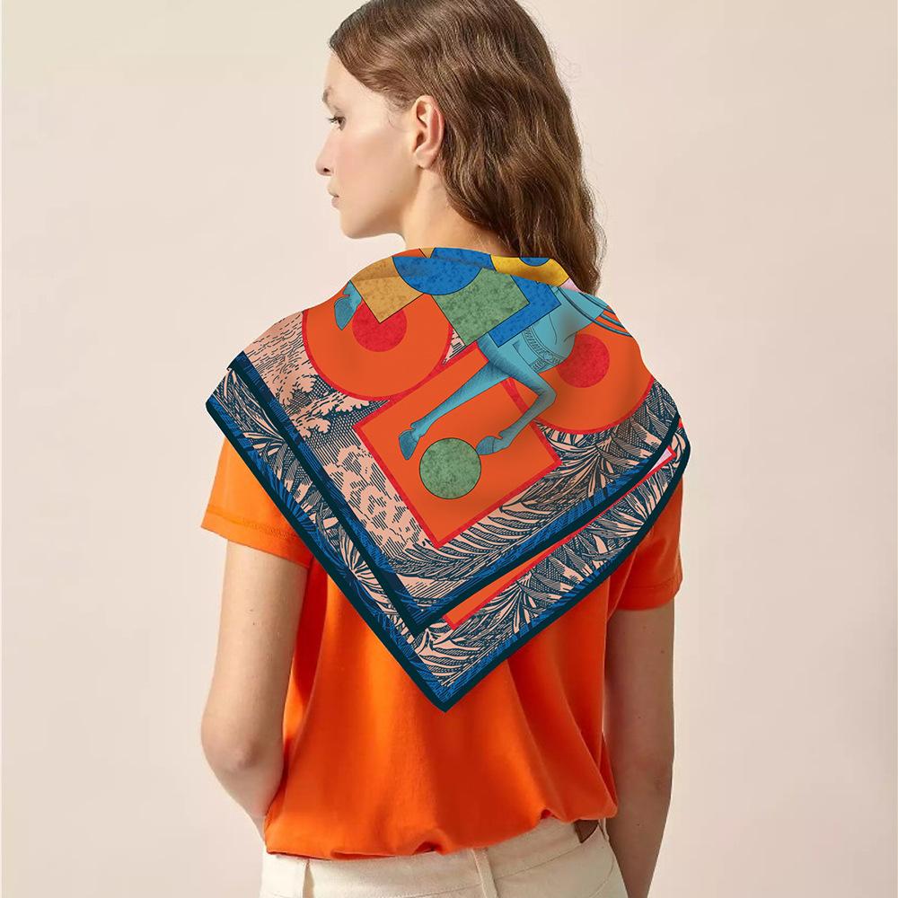 90cm Fashion War Horse Twill Silk Scarf Shawl Brand Square Scarf Women Hijab Luxury Bandana Foulard Neckerchief Head Scarf