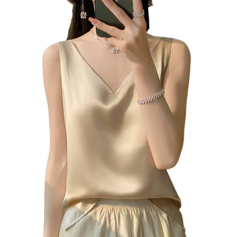 Women's Stylish Satin V-Neck Spaghetti Strap Vest - Sexy Back Inner Layer for Spring/Summer Suits