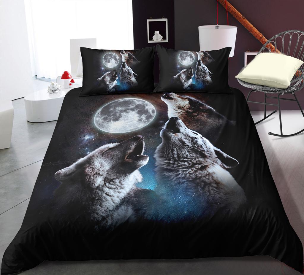 3D Animal Print Bedding Single Double Bed Full Size Pillowcase and Quilt Cover 2 or 3 Wolf or Eagle Designs Washable and Comfortable Home Decoration