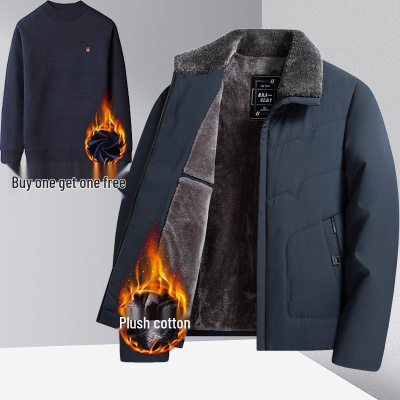 Woodpecker Men's Fleece-Lined Winter Jacket: Thick, Cotton-Padded, Cold-Proof Coat for Middle-Aged and Elderly.