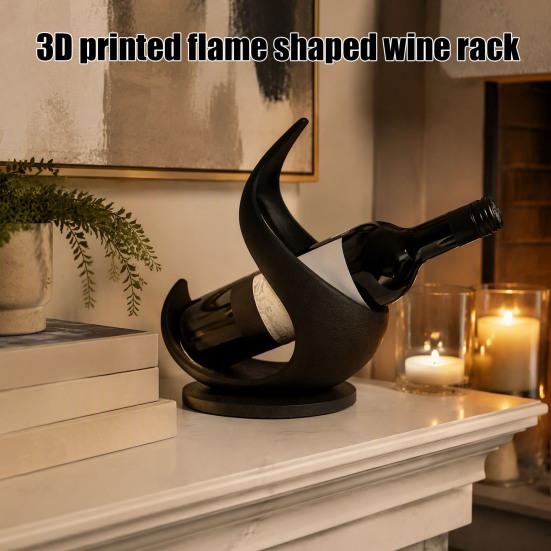 Flame Shaped Rack 3D Printed Wine Bottle Holder, Modern Sculptural for Home Ornament Bar, Decorative Tabletop Storage Stand, Creative Gift Holder