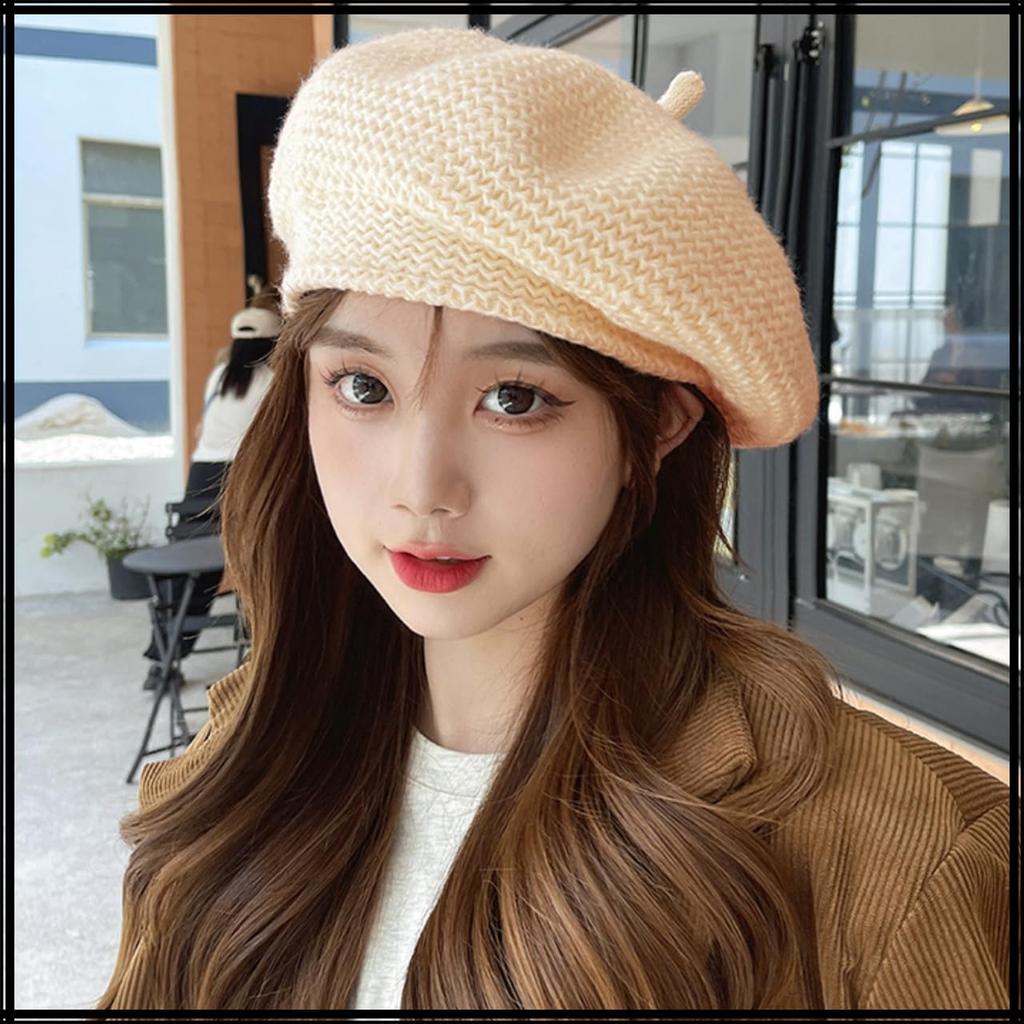 Simple CZ479 [White Fang] Beret, Braided, Natural, Cute, Hat, Stylish, Elegant, Women's (Black)