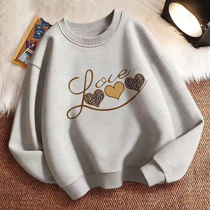 Children's Heart Print Long Sleeve Crew Neck Hoodie Sweatshirt
