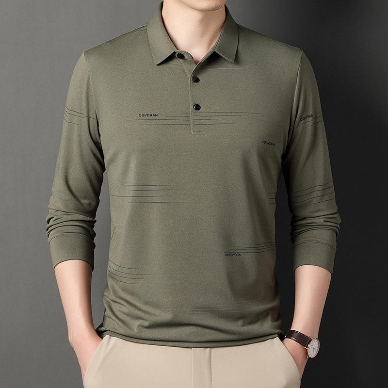 New Dad Wear Men's Lead Long-Sleeved T-shirt Men's Real Pocket Top Striped Men's Polo Shirt with Pockets