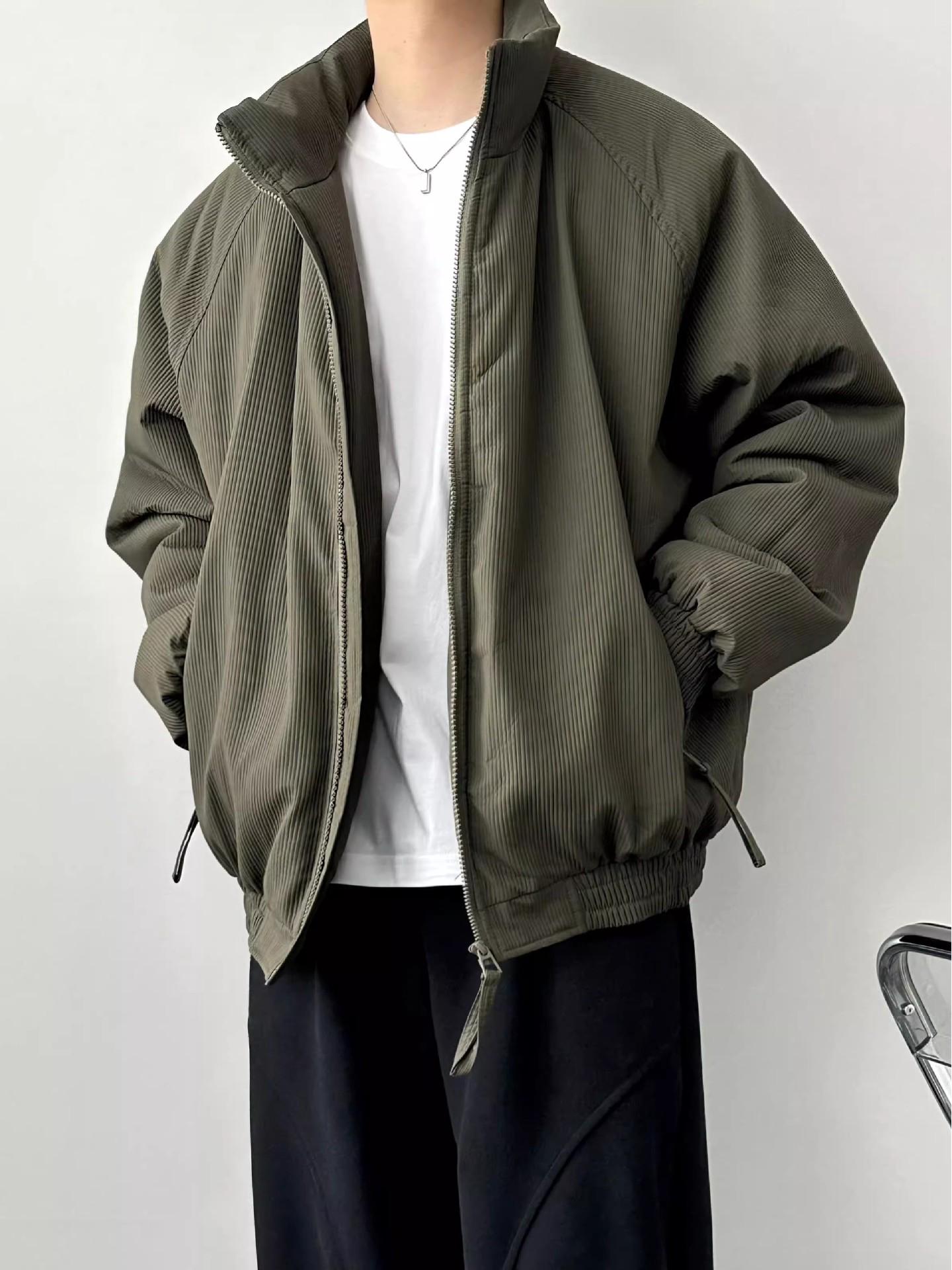 Thickened Cotton Winter Jacket - Front Zipper, Padded, Warm Casual Workwear Large зелёный