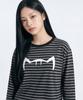Kikimimi Striped Ribbed Long Sleeve Kitty Big Logo T-Shirt (Black)