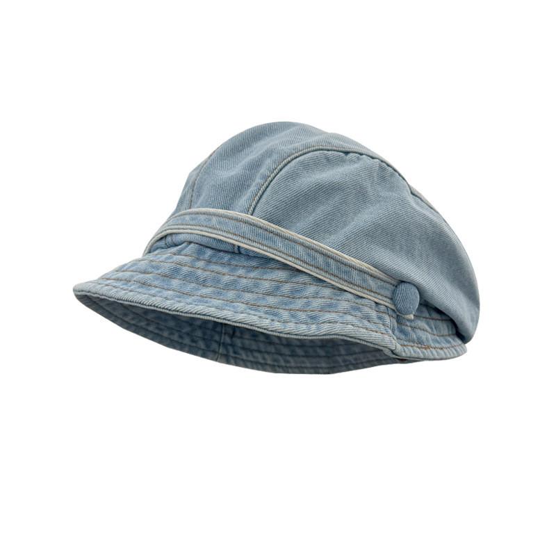 Stylish Denim Beret Hat For Women And Men In Light Blue And Dark Blue Colors Perfect For Spring With Embroidered Detail