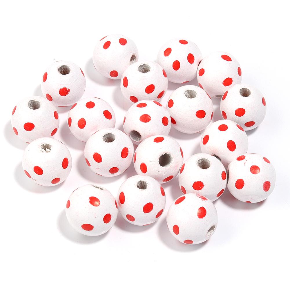 20Pcs 16mm Natural Wood Beads Colorful Stripe Heart Printing Large Hole Round Beads DIY Craft Bracelet Kid's Toy Accessories