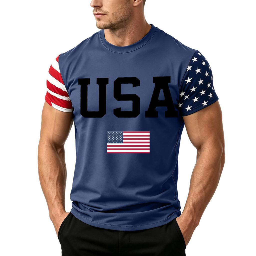 Men's Independence Day Flag Print Short Sleeve T-Shirt, Loose Casual Daily Summer Tops