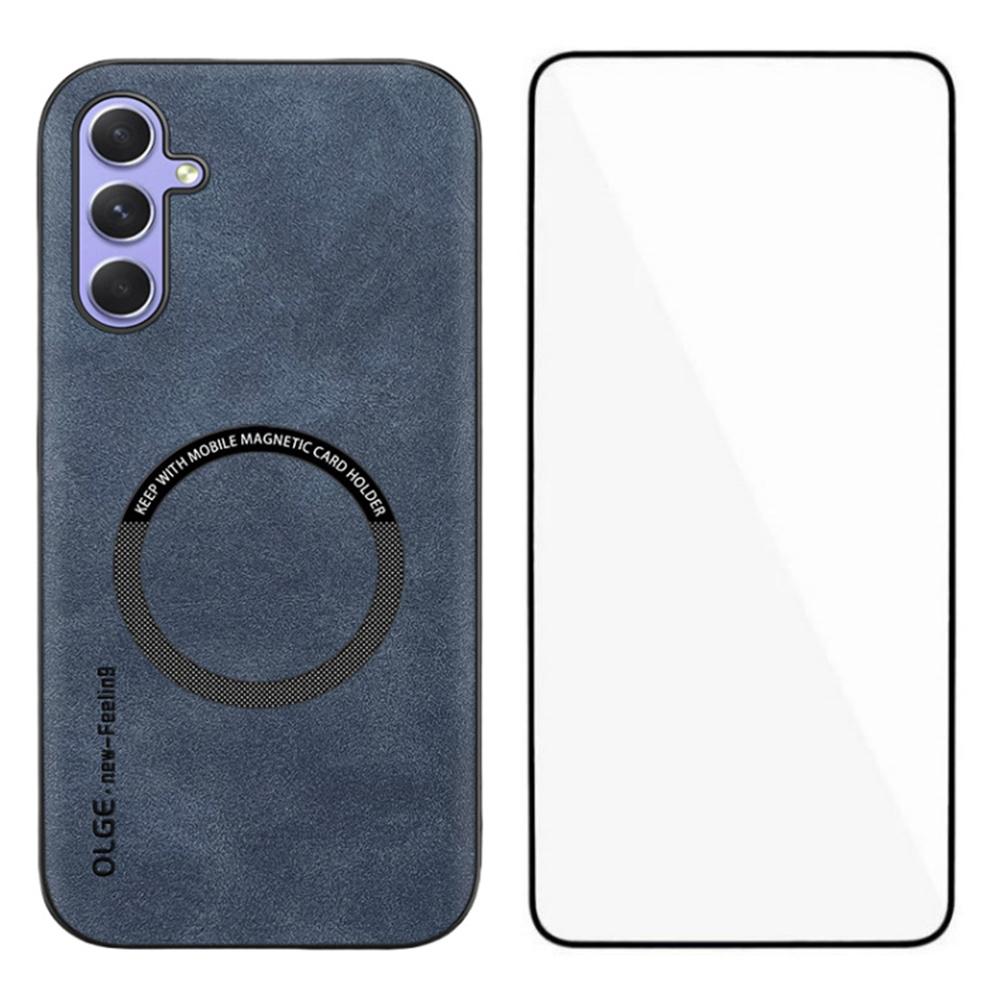 WANLONFENG YBP Series For Samsung Galaxy A24 4G (162.1mm) Magnetic Case with Tempered Glass Film PU+TPU Phone Cover Large Cutout
