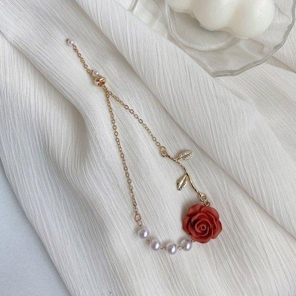 Romantisches Verstellbares Rotes Rosen-Gliederarmband Mode Valentinstagsgeschenk für Liebhaber Damen-Armbänder Brautschmuck Zubehör