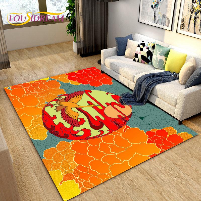 3D Classical Chinese Style Area Rug Large,Carpet Rug for Living Bedroom Sofa Doormat Decoration,Children Play Non-slip Floor Mat