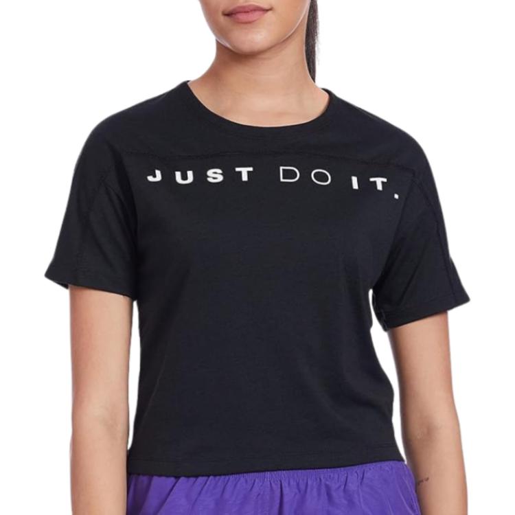 Nike Dri-FIT Sport Rundhals Buchstaben Pullover Kurzarm T-Shirt Damen Tops Schwarz CT6971-010