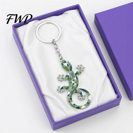Zinc Alloy Keychain Pendant Geometric Pattern Imitation Gecko Design Oxidation Resistant Key Chain Electroplated Holder Backpack Car Accessory Keyring