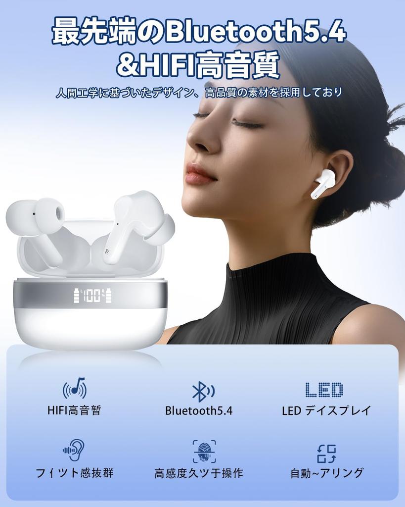 Bluetooth Earphones, Wireless Earbuds, Bluetooth 5.4+EDR, Hands-Free Calling, Built-in Microphone, Touch Control, AI Smart ENC Calling, 90 Hours of