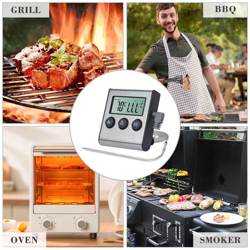 Professional Digital Kitchen Thermomete Cooking Meat Food Thermometers with Alam,Timer 304 Stainless Steel Probe for BBQ,Liquids