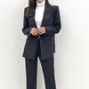 Style Latte Women Stripe Span Double Jacket Semi Tailored Suit