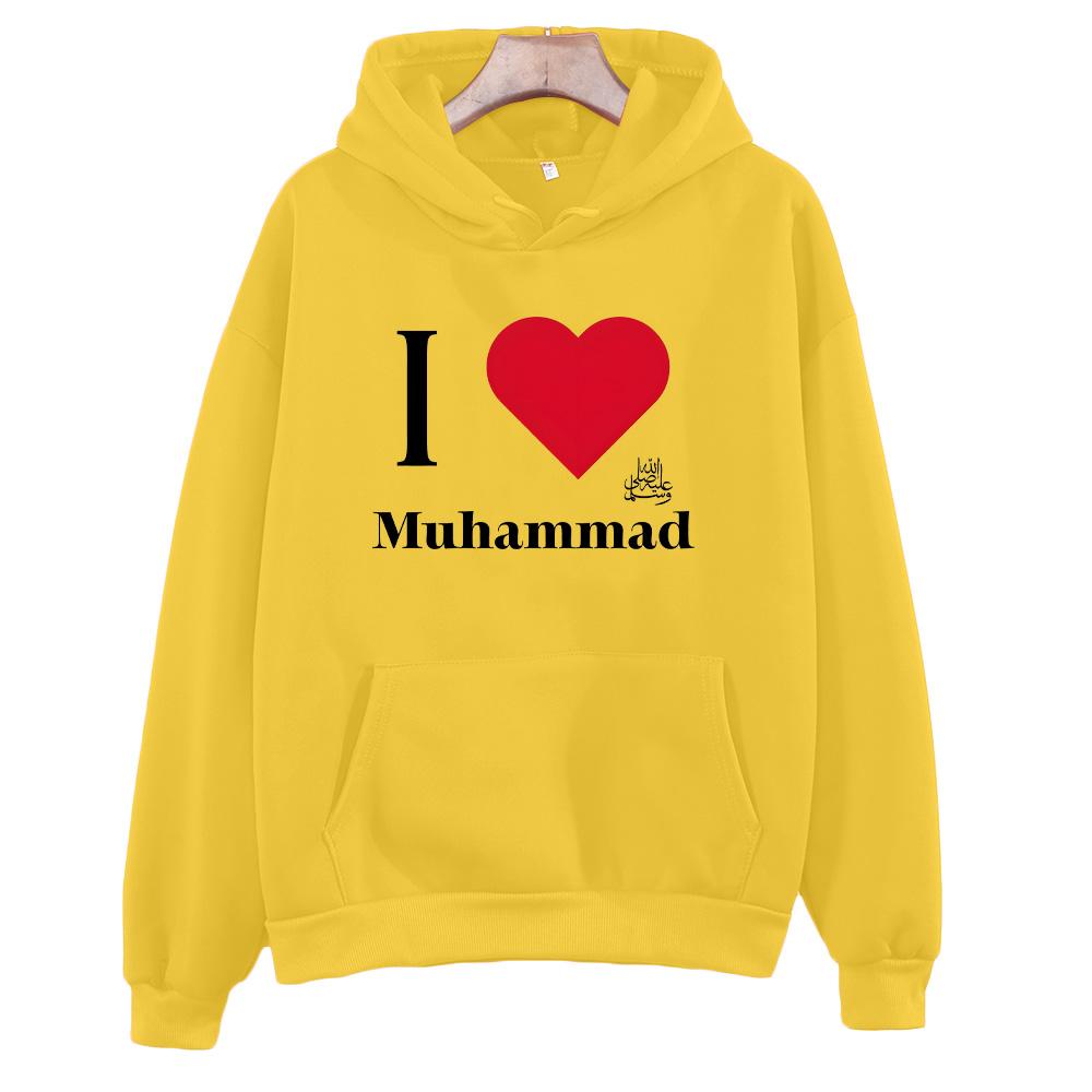 Ich liebe Muhammad Hoodies Langarm mit Kapuze Retro Harajuku Pullover Damenmode Sweatshirts