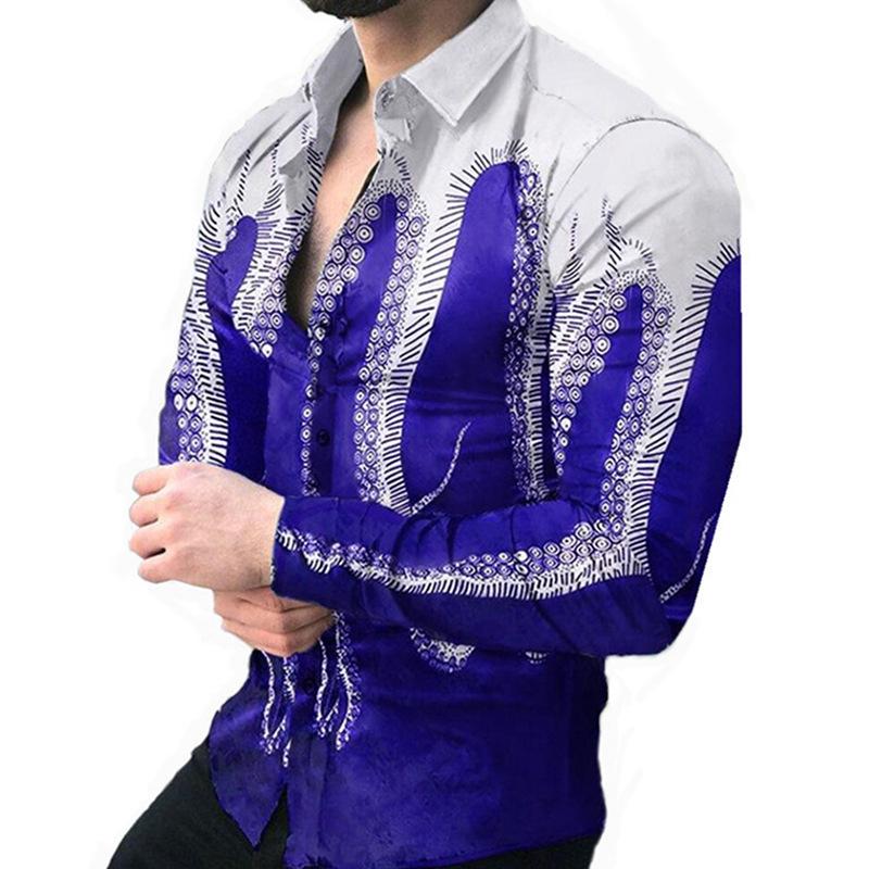 2025 European & American Men's Casual Plus Size Printed Long-Sleeve Shirt
