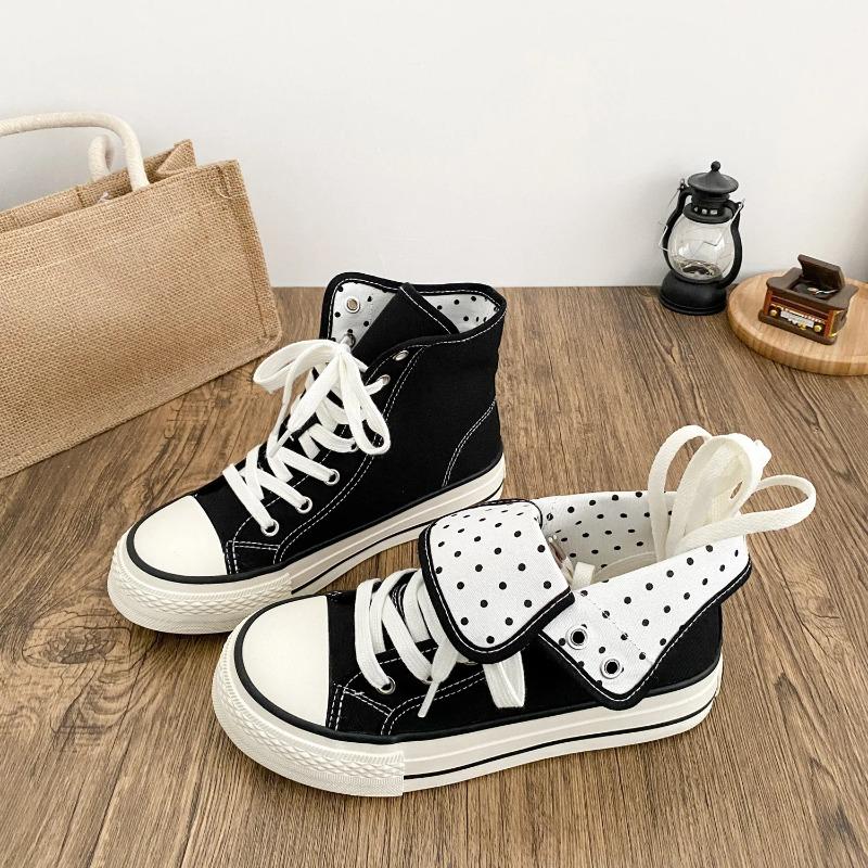 Fresh Women Canvas Shoes High Flat Canvas Sneakers Lace Up Student Black Sport Shoes Pink Girls Shoe Summer
