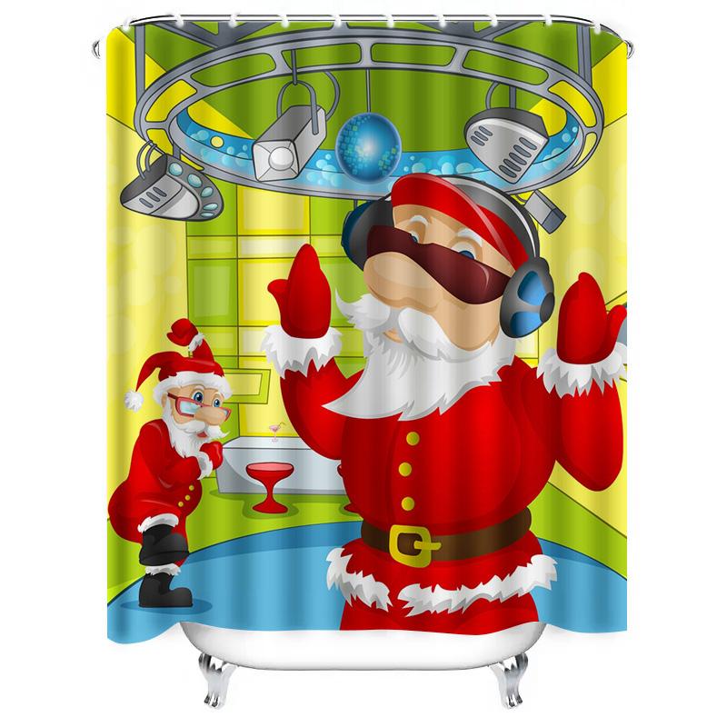 TU Funny Santa Claus Shower Curtain Christmas Bathroom Decor Festive Holiday Print Waterproof Fabric Backdrop