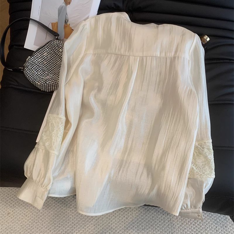 Elegant and Versatile New Embroidery Satin Shirt Women's  Early Spring New Arrival Super Fairy Outerwear Long Sleeve Blouse