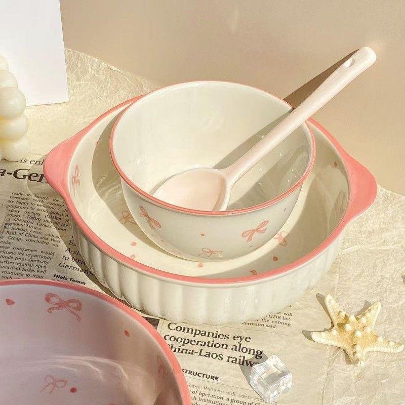 Schüssel mit Schleife Keramik Reisschüssel & Teller Set: Stilvolles Geschirr