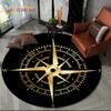 3D Retro Kompass Serie Kreis Teppich,Runder Teppich für Wohnzimmer Schlafzimmer Sofa Fußmatte Dekor Rutschfeste Bodenmatte Geschenk