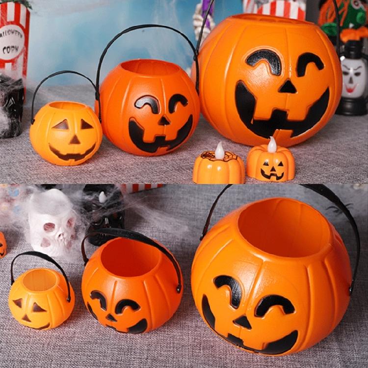 Halloween Decorative Pumpkin Light Plastic Holder Portable Storage Bucket with Handle For Indoor Outdoor Use