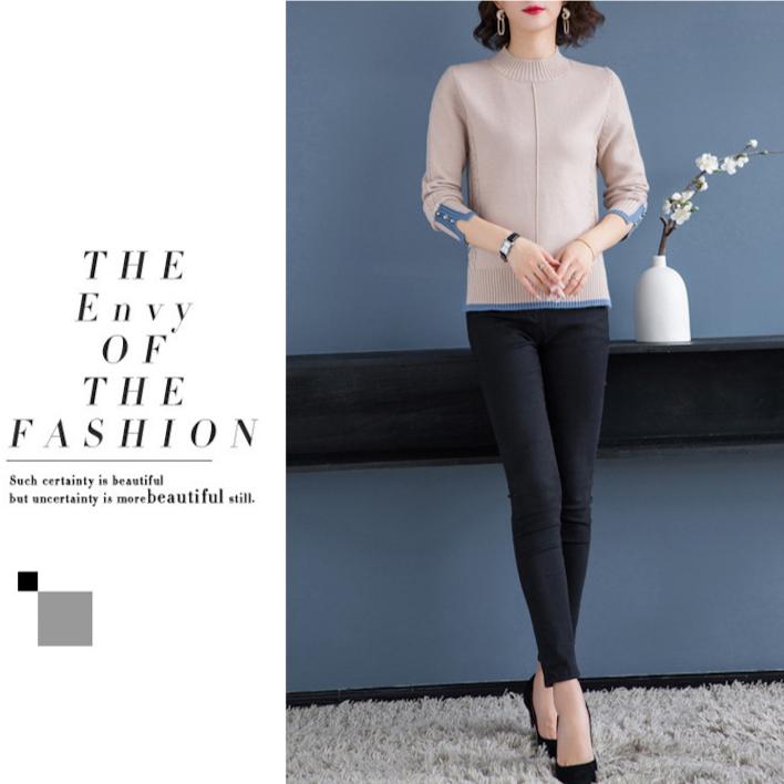 Fall/Winter Women's Semi-Turtleneck Sweater Thickened Loose Pullover Knitwear Split Stretch Knit Jumper