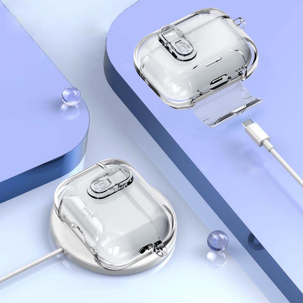 Transparent Protective Case for AirPods Pro 2: Anti-Fall, Manual Opening