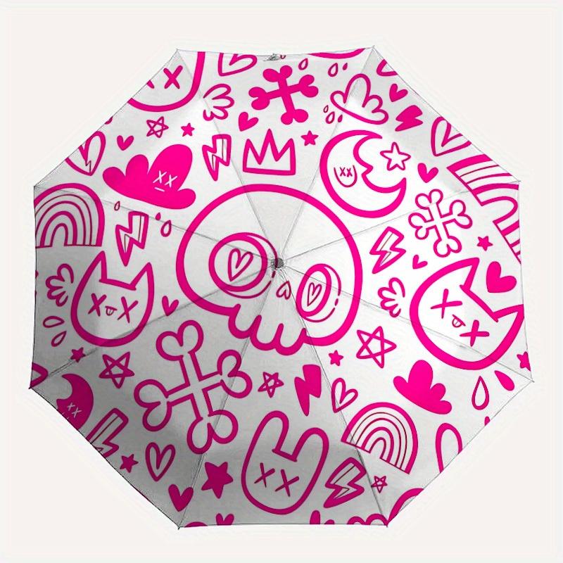 1pc Skull Doodles Automatic Open/close Folding Umbrella, Compact Portable Travel Umbrella, Durable Construction yy250809129
