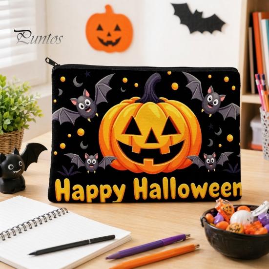 Large Capacity Pencil Bag Halloween Storage Bag, with Pumpkin Ghost Pattern Design, Thickened Stylish Travel Toiletry Organizer Canvas Cosmetic