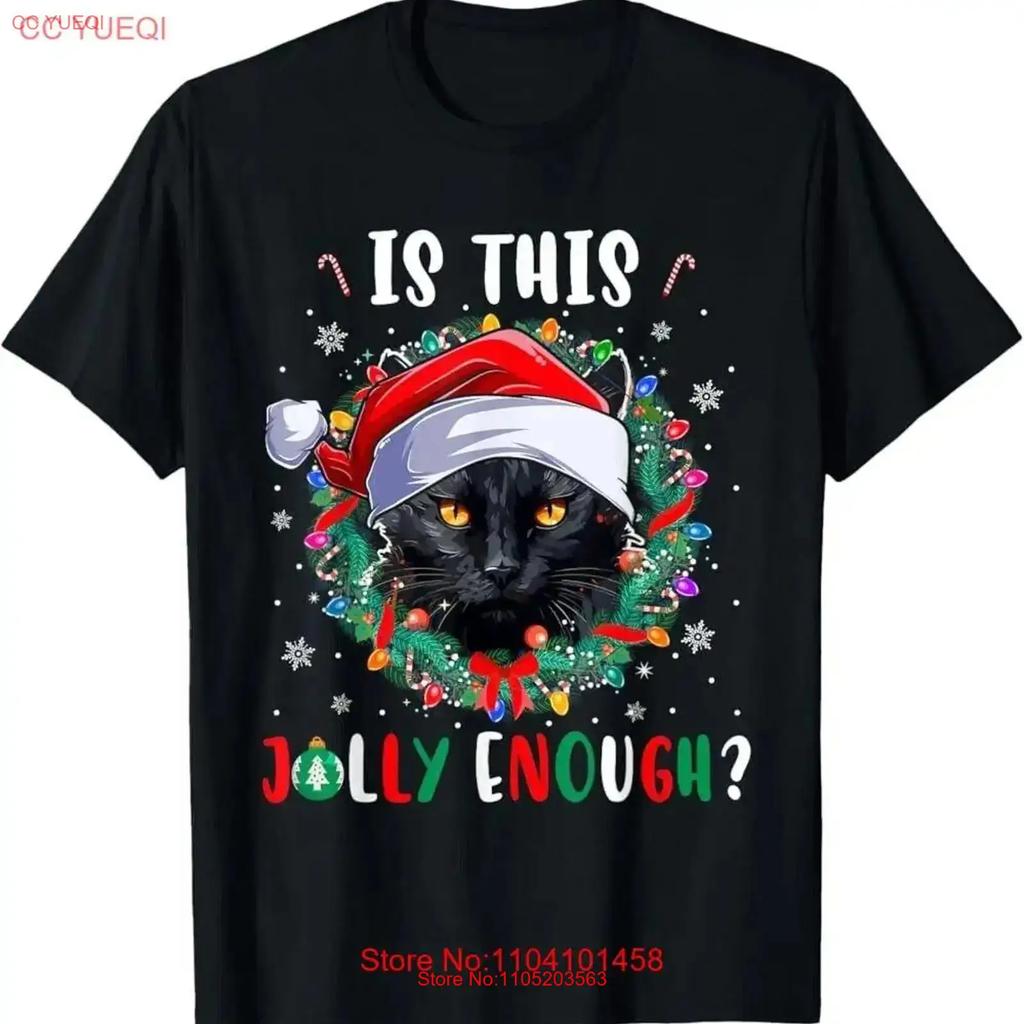 Is This Jolly Enough Christmas Lights Floral Cool Santa Cat T Shirt Vintage Comfortable Unisex Soft Slightly Streetwear