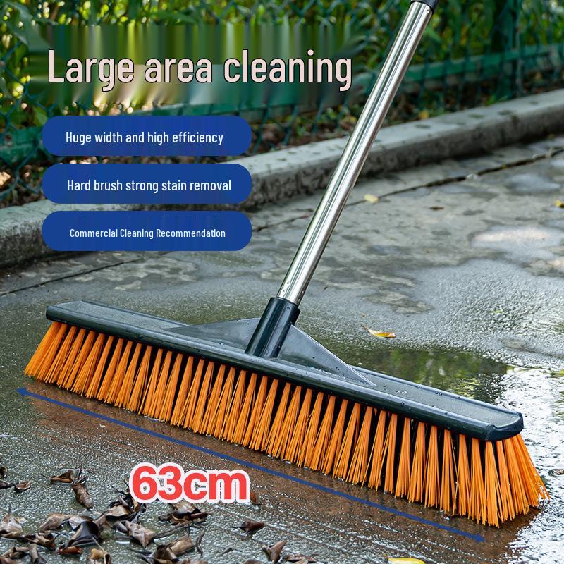 Large Commercial Stiff Bristle Floor Scrubber Brush with Long Handle for Cement, Moss, Marble, and Tile Cleaning
