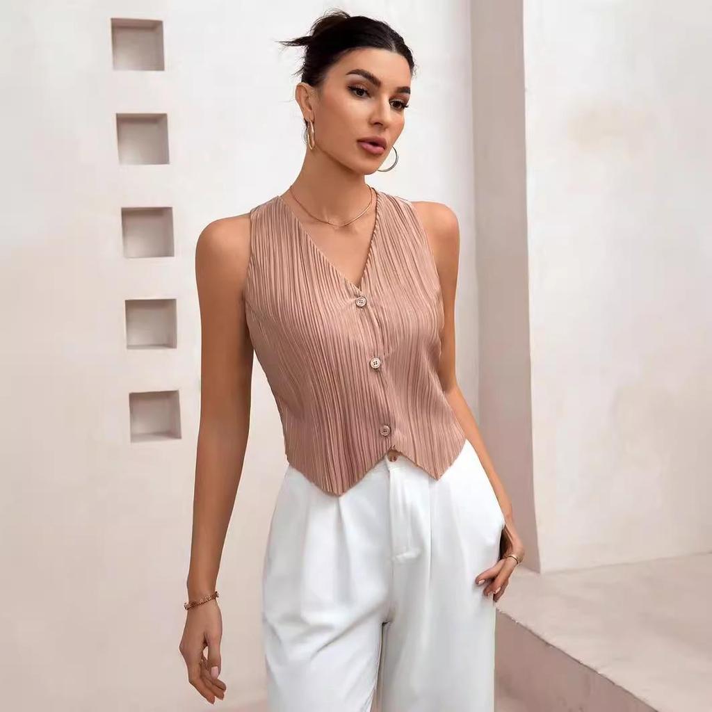 2024 Europäischer & Amerikanischer Stil Damen V-Ausschnitt Ärmellose Strickweste
