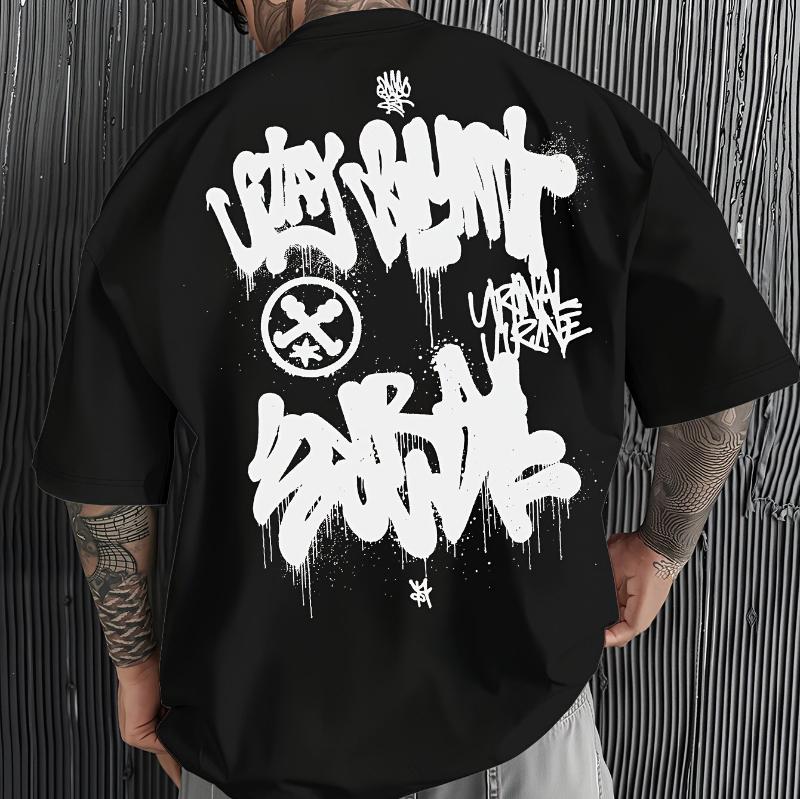 Street Graffiti Letter Pattern Printing Unisexs Tshirt with Street Style Suitable for Daily Wear Loose Tshirt