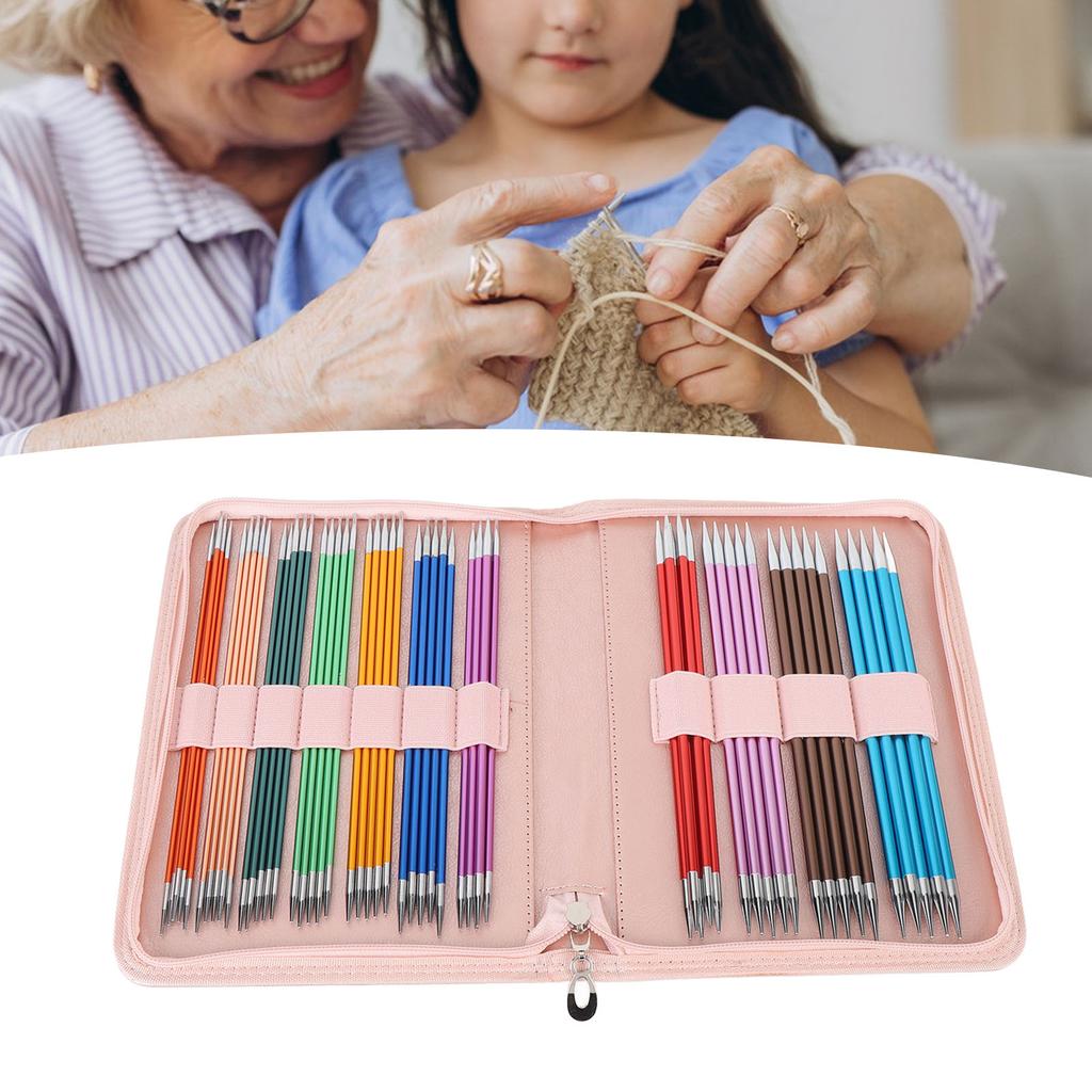 55PCS Double Pointed Needles Aluminium Oxide Color Straight Knitting Needle Set for Sweater Scarf Ha
