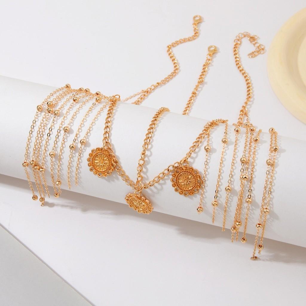 Geometric Gold Head Chain With Alloy And Dangle Tassels For Women Daily Accessories