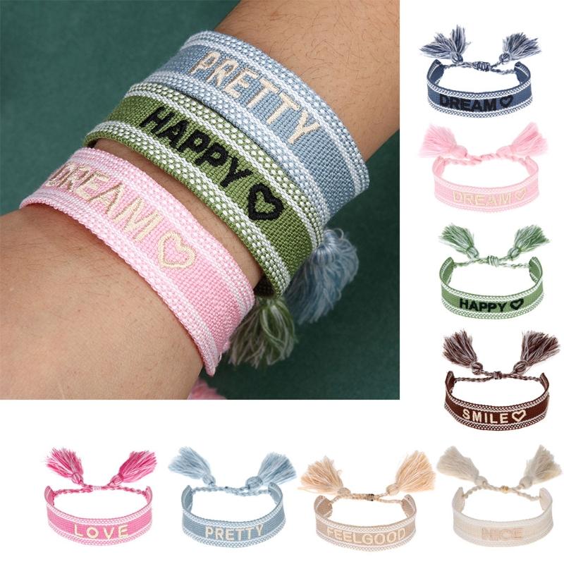 Love Pattern Woven Bracelet Bohemian Adjustable Handmade Tassel Rope Bohemian Bracelet Ladies Girls Bracelets Jewelry