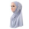 Women Solid Color Lace Rhinestone Muslim Hijab Wrap Islamic Scarf Cap Head Cover