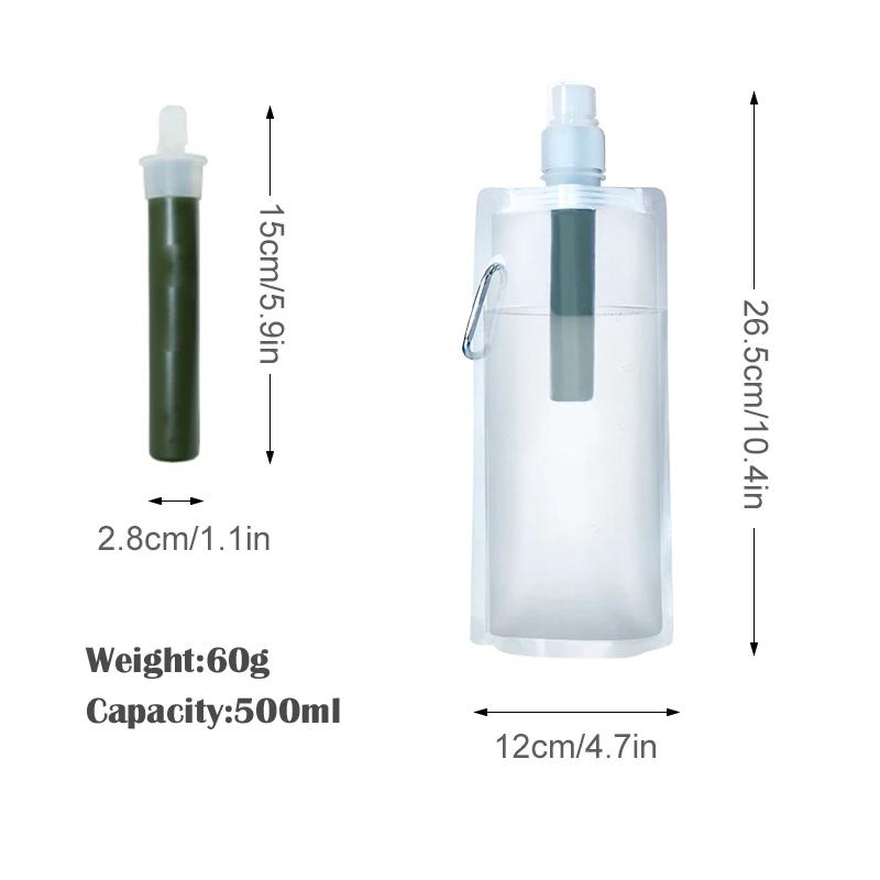 Survival Water Filter Straw Portable Purifier Bottle Outdoor Emergency Camping Bag Hiking Purification Gear