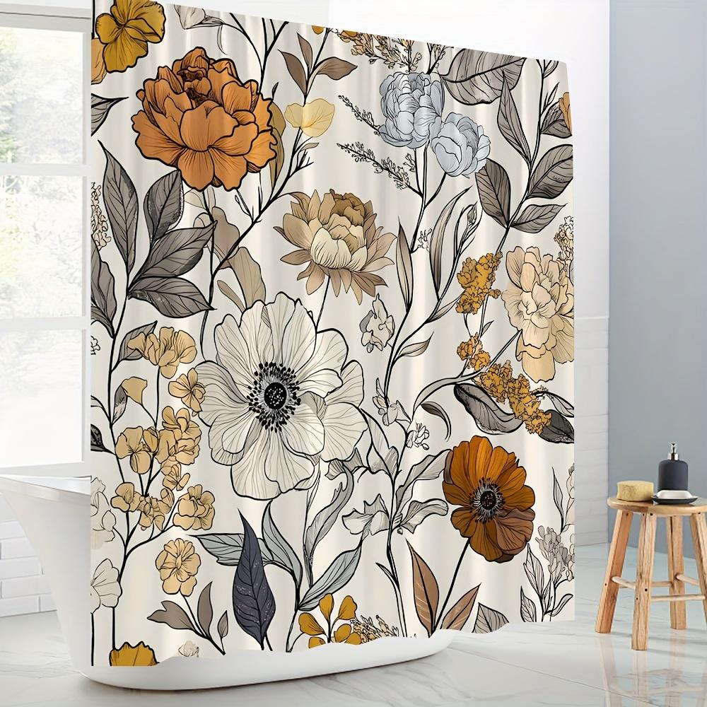 Retro Floral Shower Curtain - Bohemian Style, Polyester, 70.8X70.8In, Includes Hooks, Bathtub & Bathroom Decor