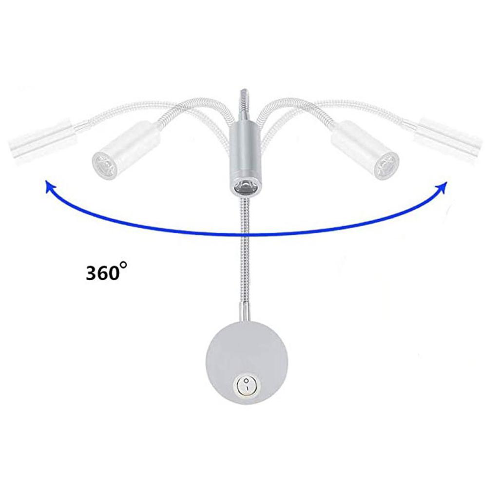 Wall Lmap Sconces Clamp Light 3W Bedroom Lamp On/Off Switch White Silver Black Flexible Gooseneck Home Bedside Reading Lights