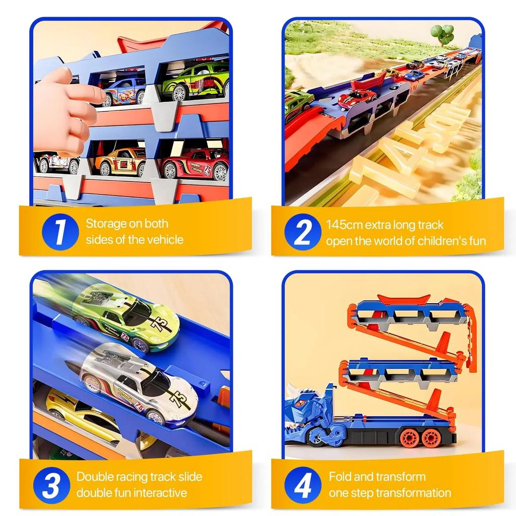 Children's Car Toys As Gifts Suitable For Boys Aged 3-12 Featuring With 12 Cars Toys, Foldable And Transformable Into A Dinosaur