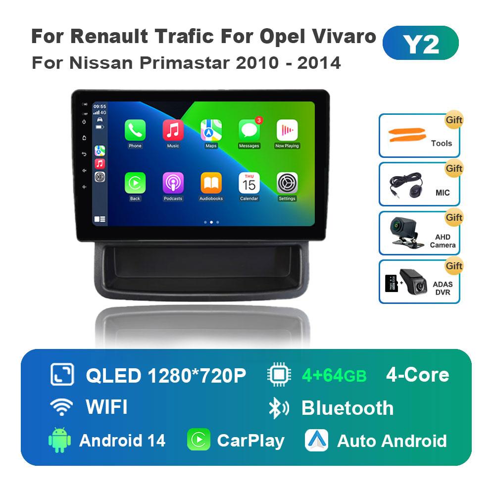 Car Radio Multimedia Player Android 14 for Renault Trafic For Opel Vivaro For Nissan Primastar 2010 - 2014 4G BT Split Screen