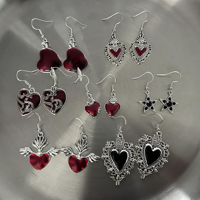 New Harajuku Vintage Goth  Pink Peach Heart Drop Earrings For Women Grunge Punk Halloween Aesthetic Y2k Fairy Jewelry