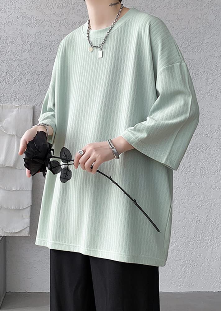 Summer Large Loose Oversized Summer Solid Korean Casual Soft to the [foveitaa] Men's T-Shirt, 3/4 Sleeve, Size, Cool, Fit, Cool, Silhouette, Wear,