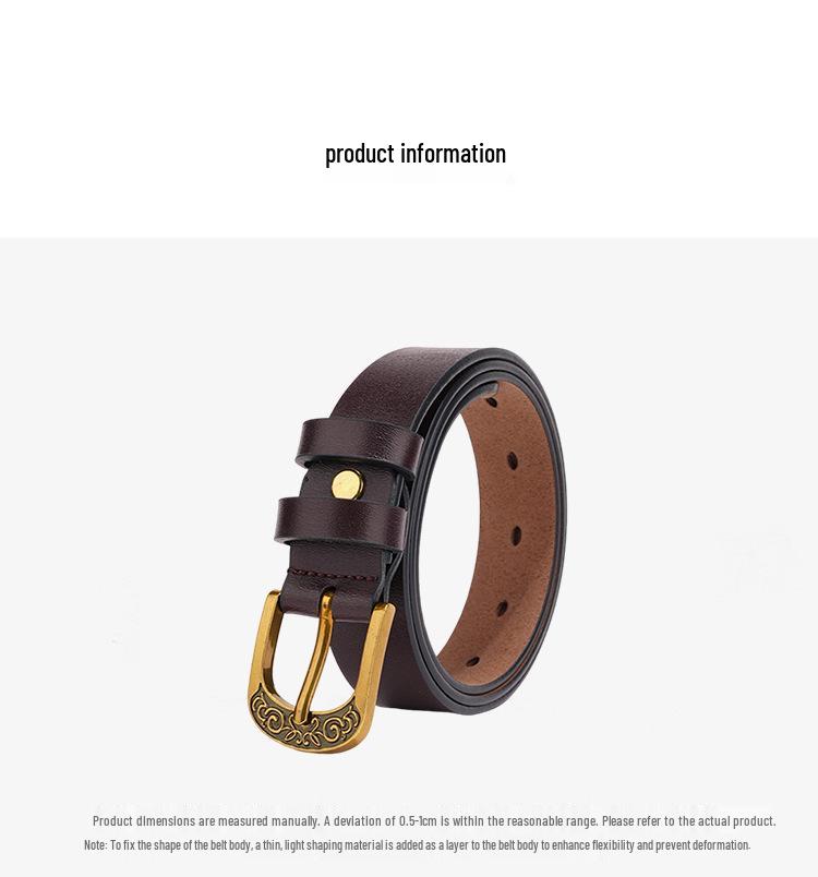 Women's Retro Korean Style Cowhide Leather Belt with Pin Buckle for Jeans