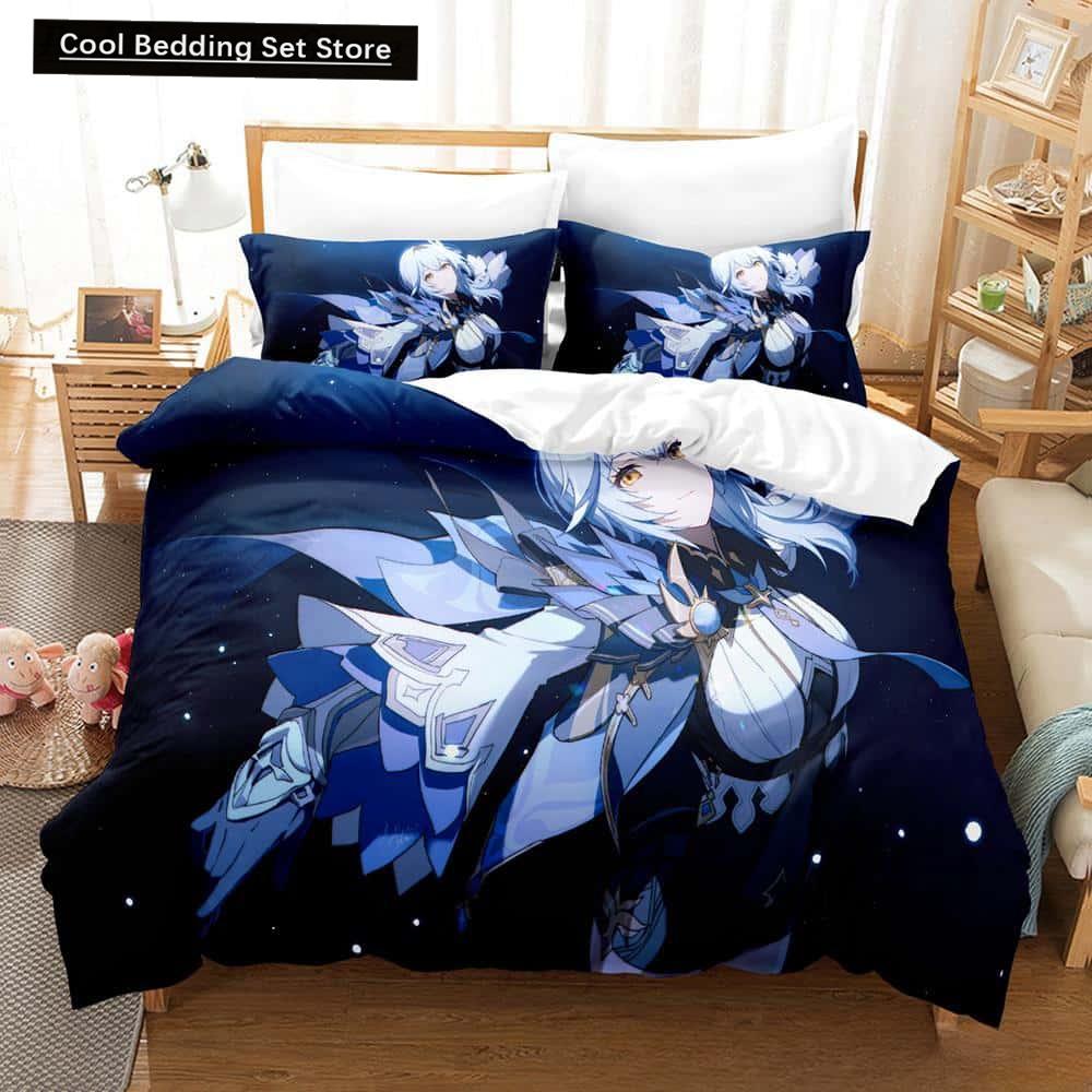 Kawaii Anime Genshin Impact Eula Lawrence Bedding Set Single Twin Full Queen King Size Bed Set Adult Kid Bedroom Duvetcover Sets
